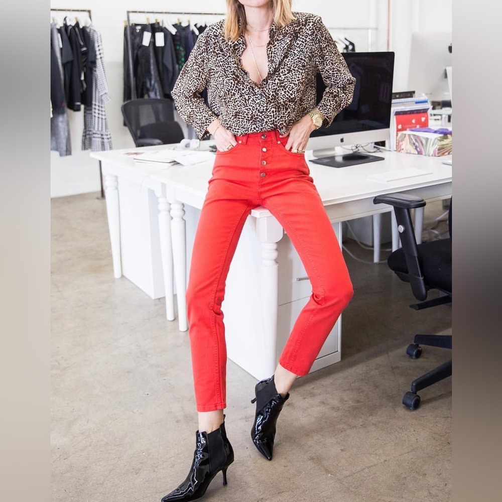 EUC Anine Bing Frida High Rise Jean in Punchy Red